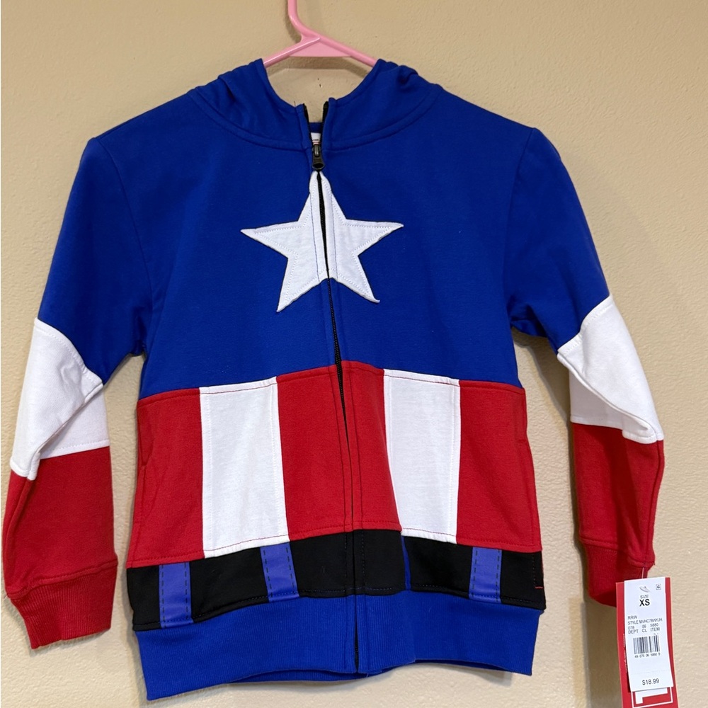 NWT Marvel Captain America Kids Hooded Full Zip Sweatshirt Size XS